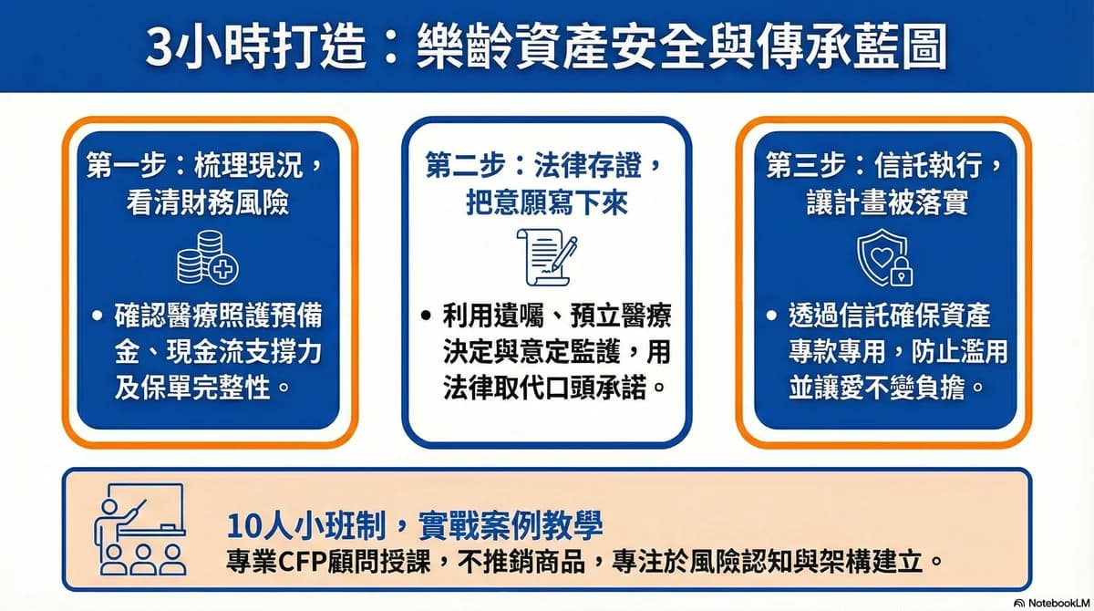 課程三大步驟:梳理現況、法律存證、信託執行